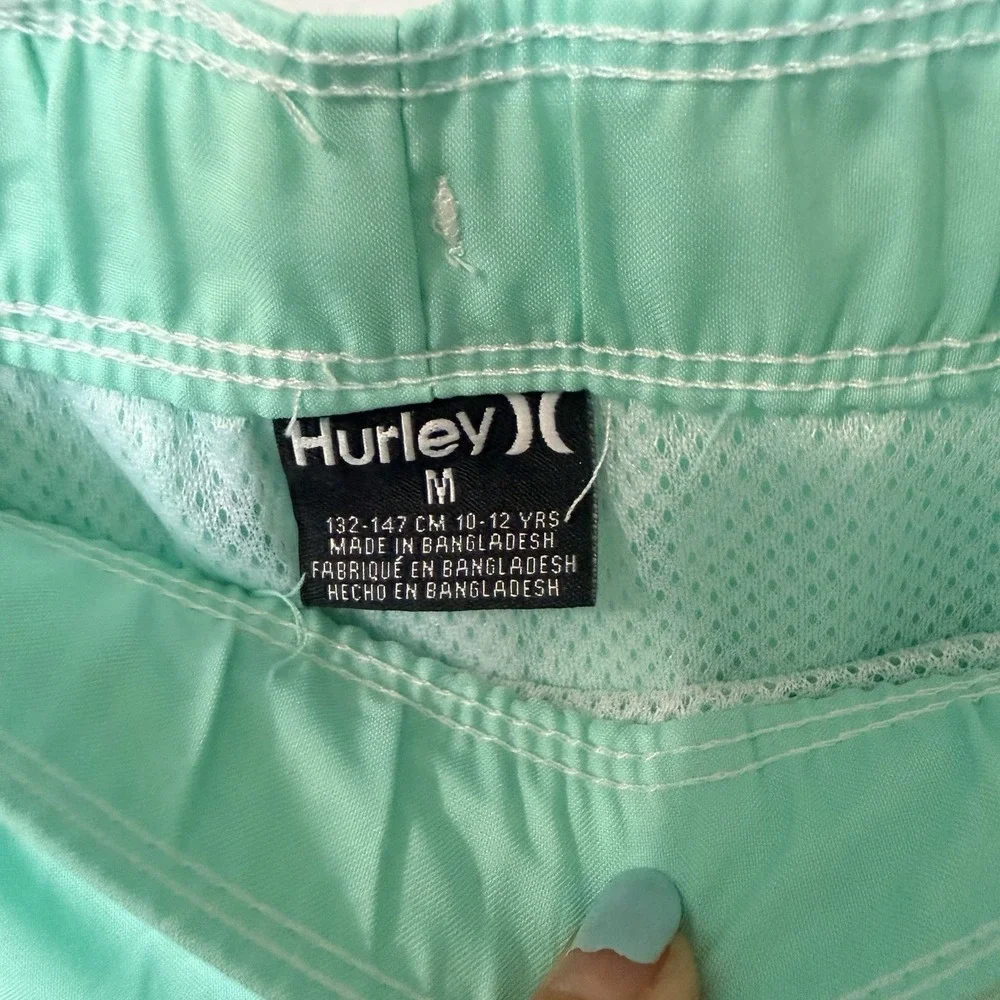Hurley Boys Green Glow Swim Trunks with liner Medium